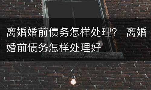 离婚婚前债务怎样处理？ 离婚婚前债务怎样处理好