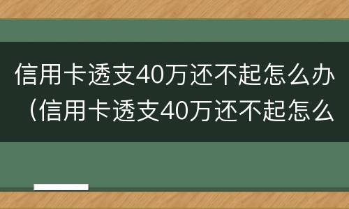 信用卡透支40万还不起怎么办（信用卡透支40万还不起怎么办呢）