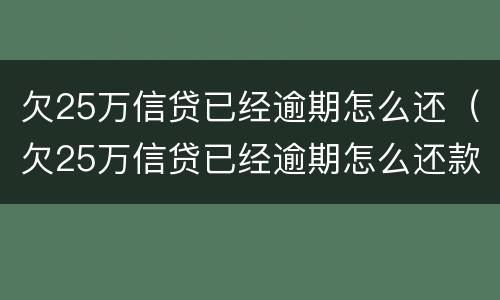 欠25万信贷已经逾期怎么还（欠25万信贷已经逾期怎么还款）