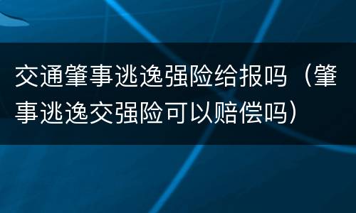 交通肇事逃逸强险给报吗（肇事逃逸交强险可以赔偿吗）
