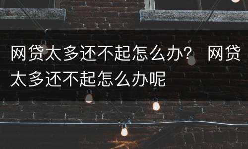 网贷太多还不起怎么办？ 网贷太多还不起怎么办呢