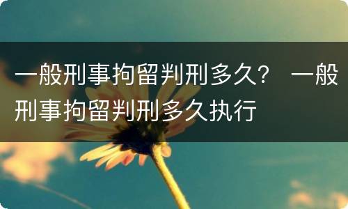一般刑事拘留判刑多久？ 一般刑事拘留判刑多久执行