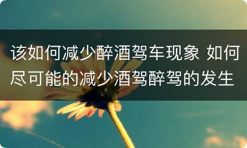 该如何减少醉酒驾车现象 如何尽可能的减少酒驾醉驾的发生