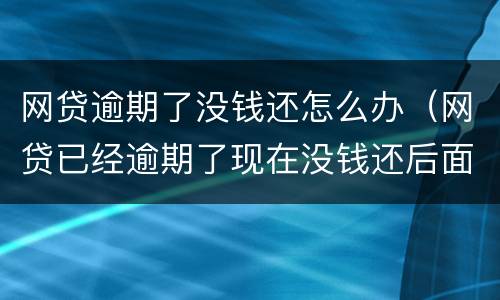 网贷逾期了没钱还怎么办（网贷已经逾期了现在没钱还后面可以还吗）