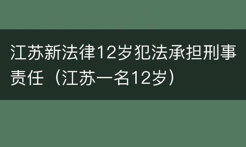 江苏新法律12岁犯法承担刑事责任（江苏一名12岁）