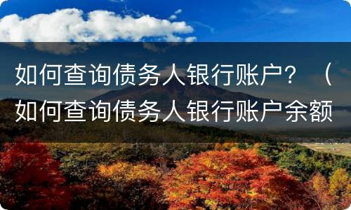 如何查询债务人银行账户？（如何查询债务人银行账户余额）