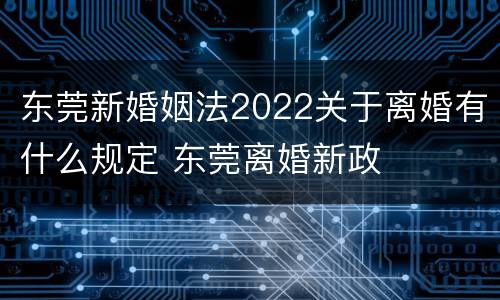 东莞新婚姻法2022关于离婚有什么规定 东莞离婚新政