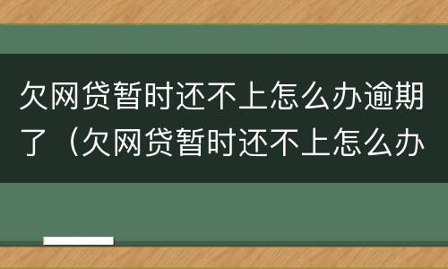 欠网贷暂时还不上怎么办逾期了（欠网贷暂时还不上怎么办逾期了）