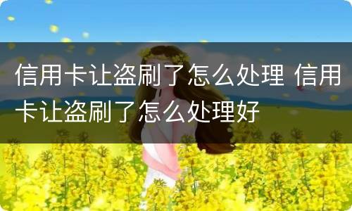 信用卡让盗刷了怎么处理 信用卡让盗刷了怎么处理好