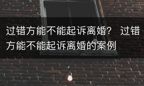 过错方能不能起诉离婚？ 过错方能不能起诉离婚的案例