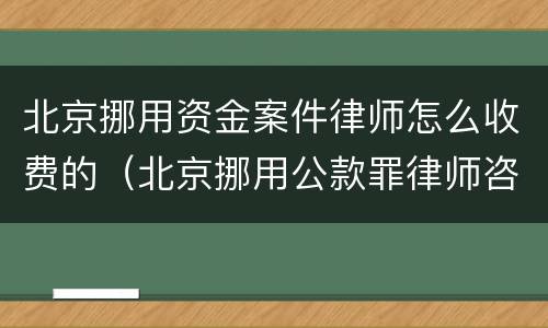 北京挪用资金案件律师怎么收费的（北京挪用公款罪律师咨询）