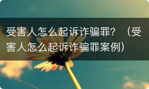 受害人怎么起诉诈骗罪？（受害人怎么起诉诈骗罪案例）