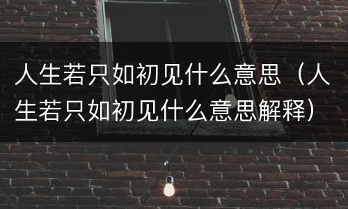 人生若只如初见什么意思（人生若只如初见什么意思解释）