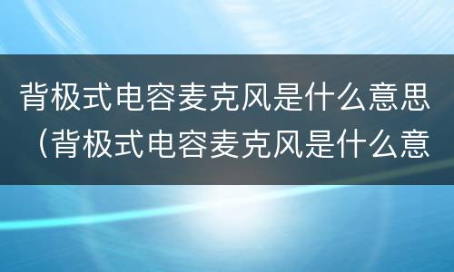 背极式电容麦克风是什么意思（背极式电容麦克风是什么意思啊）