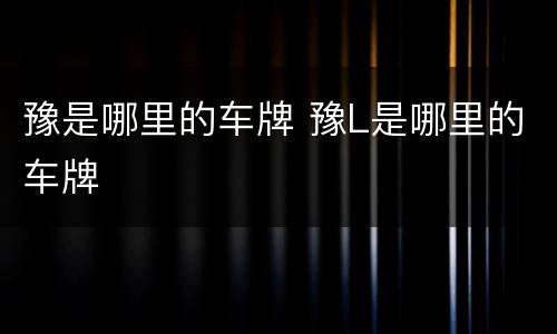 豫是哪里的车牌 豫L是哪里的车牌