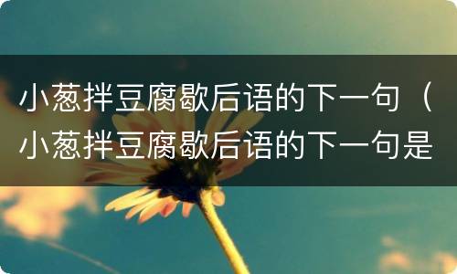 小葱拌豆腐歇后语的下一句（小葱拌豆腐歇后语的下一句是什么）