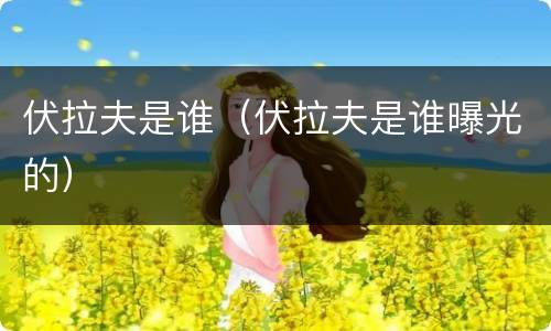 伏拉夫是谁（伏拉夫是谁曝光的）