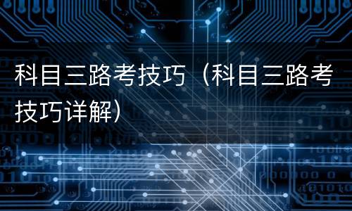 科目三路考技巧（科目三路考技巧详解）