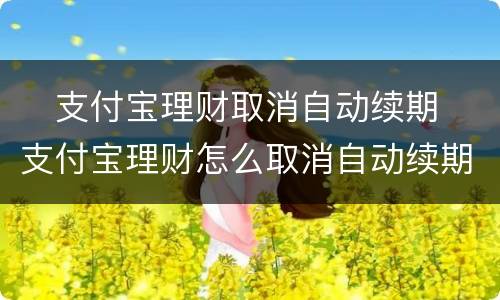 ​支付宝理财取消自动续期 ​支付宝理财怎么取消自动续期