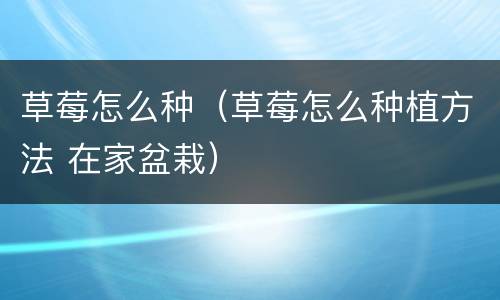 草莓怎么种（草莓怎么种植方法 在家盆栽）