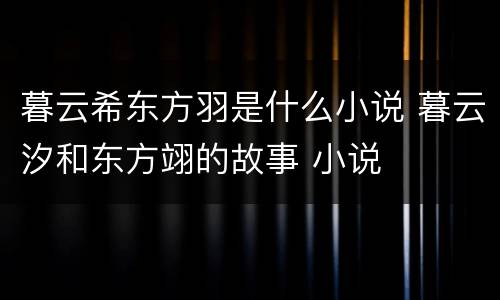 暮云希东方羽是什么小说 暮云汐和东方翊的故事 小说