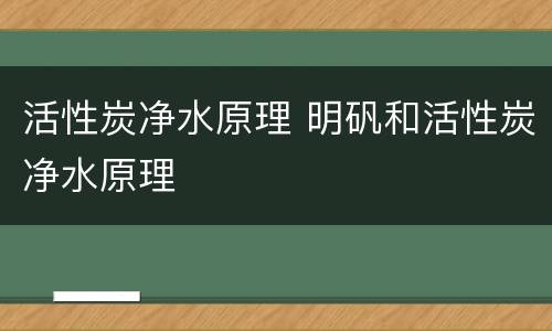 活性炭净水原理 明矾和活性炭净水原理