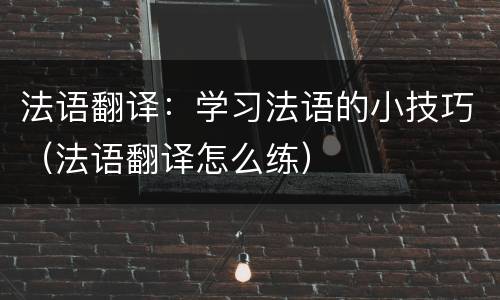 法语翻译：学习法语的小技巧（法语翻译怎么练）