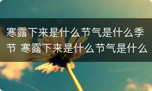 寒露下来是什么节气是什么季节 寒露下来是什么节气是什么季节呢