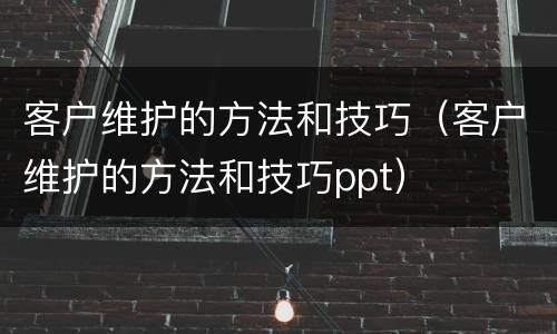 客户维护的方法和技巧（客户维护的方法和技巧ppt）