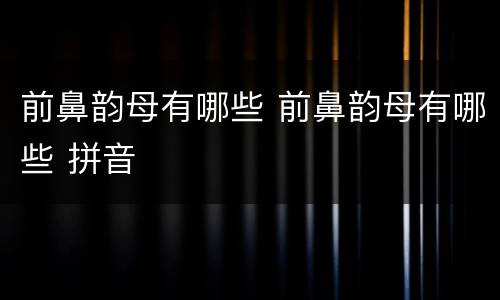 前鼻韵母有哪些 前鼻韵母有哪些 拼音