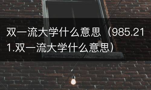双一流大学什么意思（985.211.双一流大学什么意思）