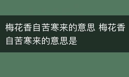 梅花香自苦寒来的意思 梅花香自苦寒来的意思是