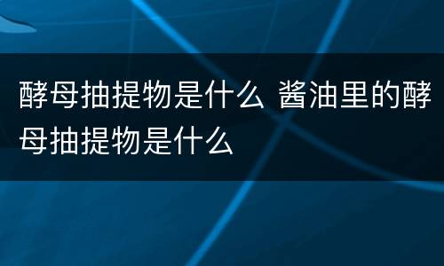 酵母抽提物是什么 酱油里的酵母抽提物是什么