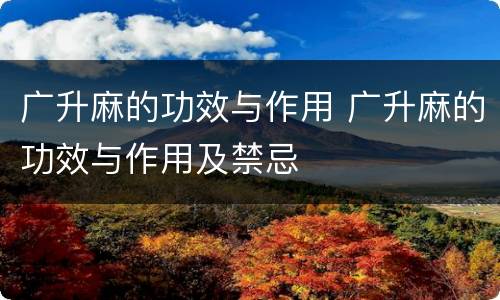 广升麻的功效与作用 广升麻的功效与作用及禁忌