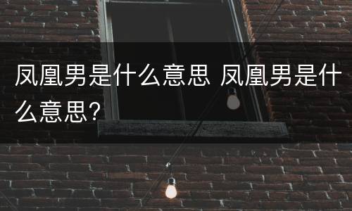 凤凰男是什么意思 凤凰男是什么意思?