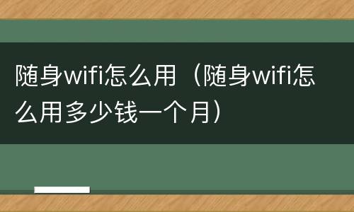 随身wifi怎么用（随身wifi怎么用多少钱一个月）