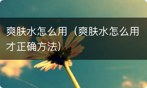 爽肤水怎么用（爽肤水怎么用才正确方法）