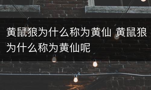 黄鼠狼为什么称为黄仙 黄鼠狼为什么称为黄仙呢