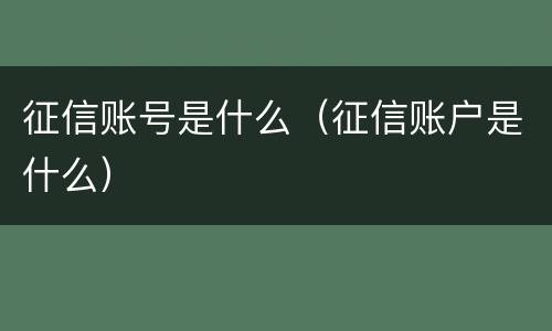 征信账号是什么（征信账户是什么）