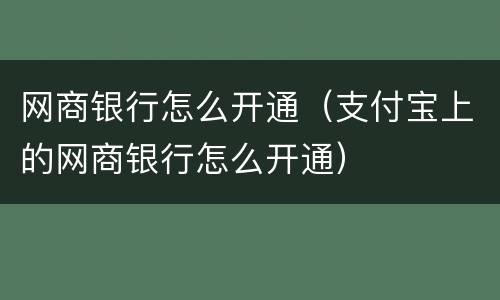 网商银行怎么开通（支付宝上的网商银行怎么开通）