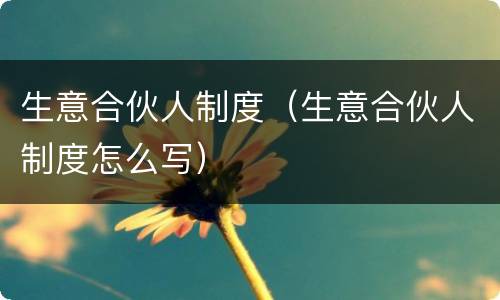 生意合伙人制度（生意合伙人制度怎么写）