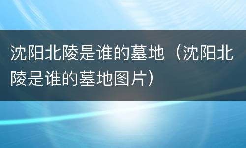 沈阳北陵是谁的墓地（沈阳北陵是谁的墓地图片）