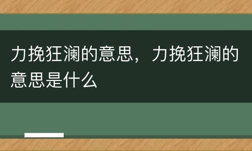 力挽狂澜的意思，力挽狂澜的意思是什么