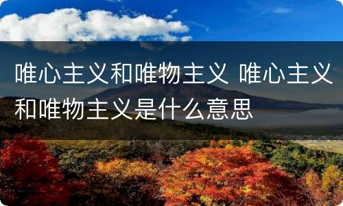 唯心主义和唯物主义 唯心主义和唯物主义是什么意思