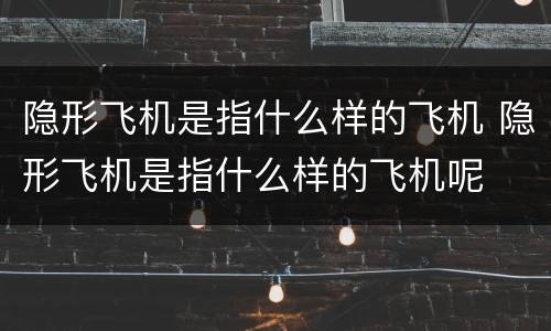 隐形飞机是指什么样的飞机 隐形飞机是指什么样的飞机呢