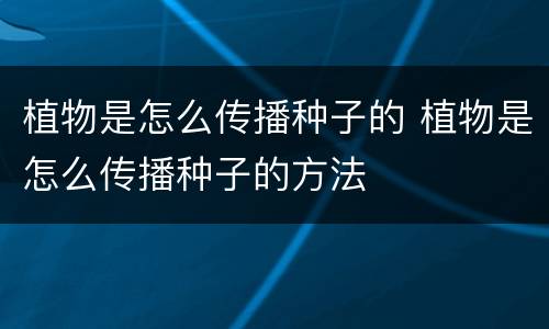 植物是怎么传播种子的 植物是怎么传播种子的方法