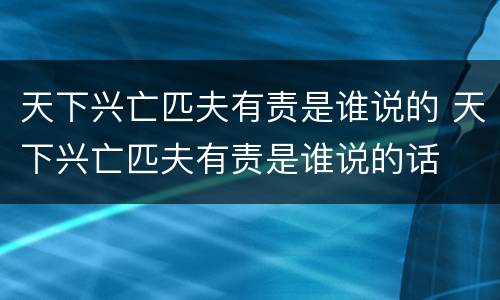天下兴亡匹夫有责是谁说的 天下兴亡匹夫有责是谁说的话
