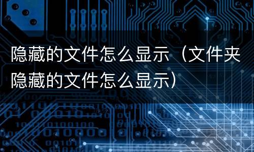 隐藏的文件怎么显示（文件夹隐藏的文件怎么显示）