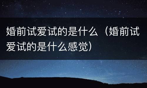 婚前试爱试的是什么（婚前试爱试的是什么感觉）