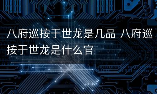 八府巡按于世龙是几品 八府巡按于世龙是什么官